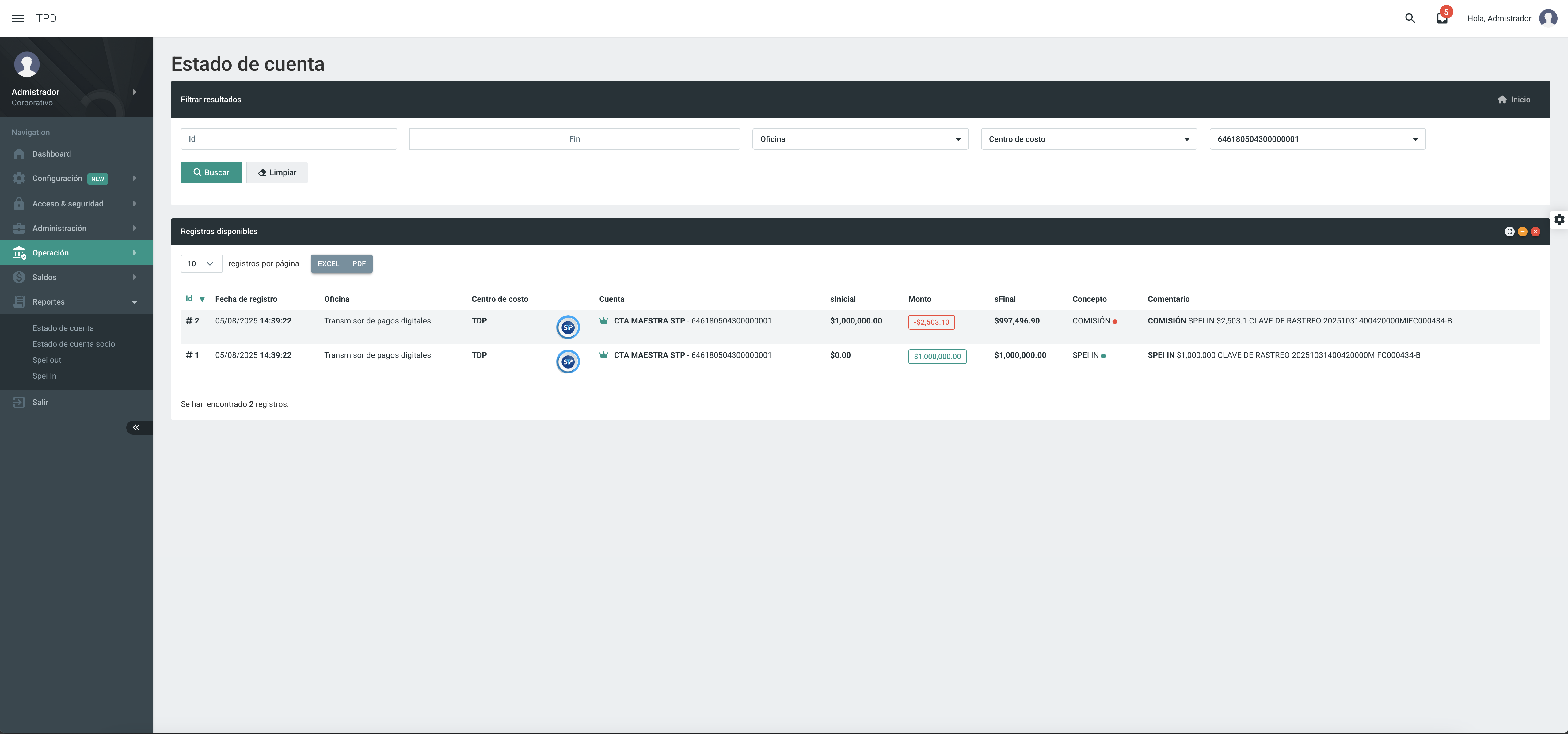 Interfaz de TPDS - Transacciones